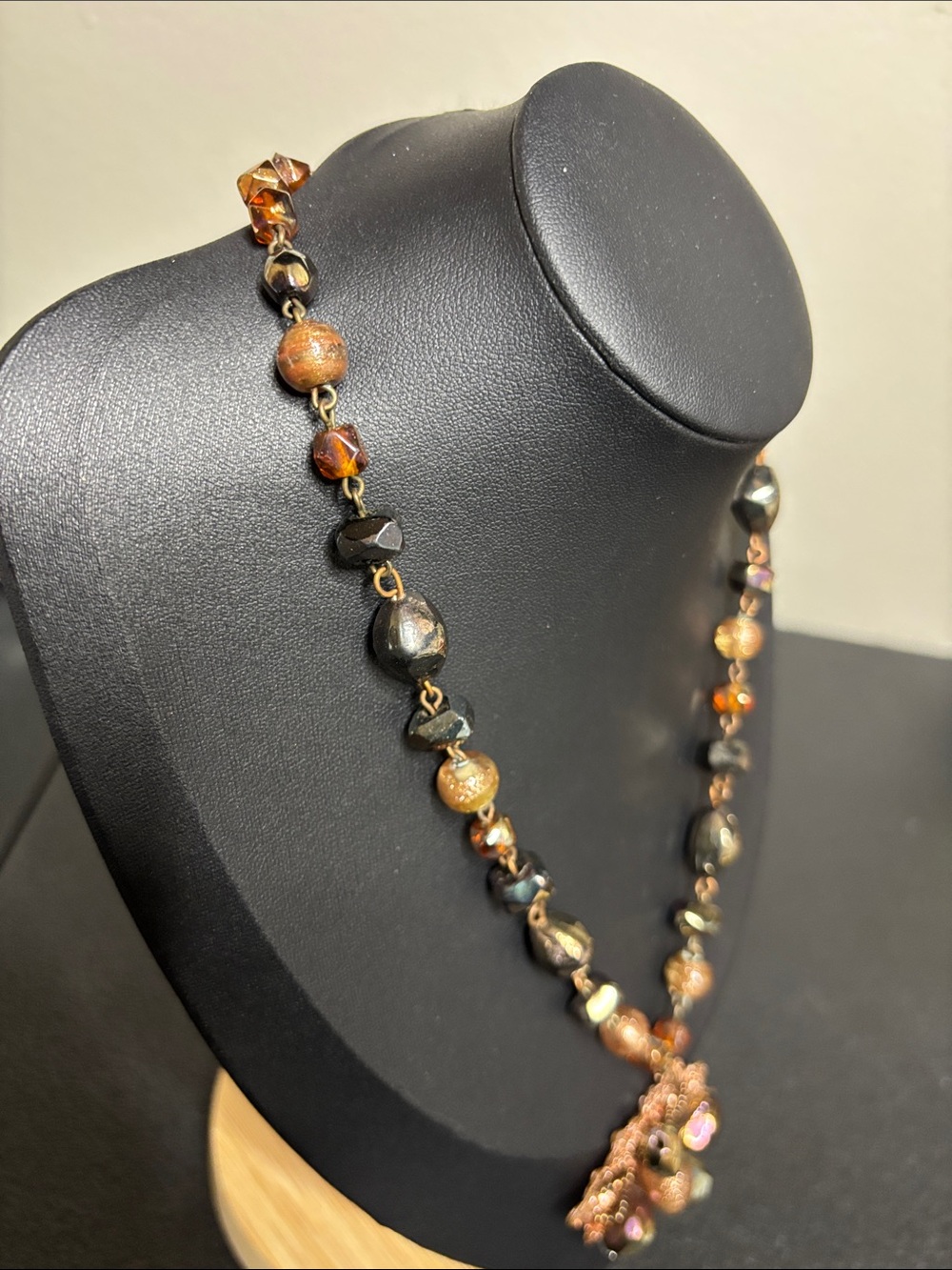 Handcrafted Glass Copper & Brown Beaded Floral Pendant Necklace - Picture 6 of 8